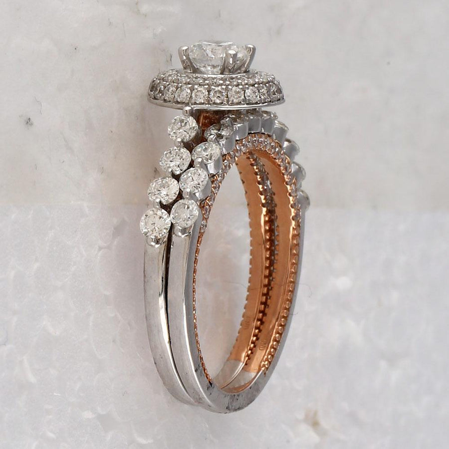 14kt Two-tone Gold Round Diamond Bridal Wedding Ring Band Set 1-3/4 Cttw