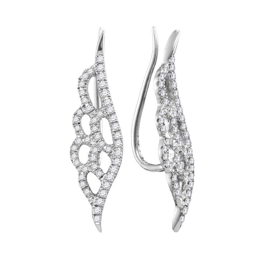 10kt White Gold Womens Round Diamond Winged Climber Earrings 1/3 Cttw