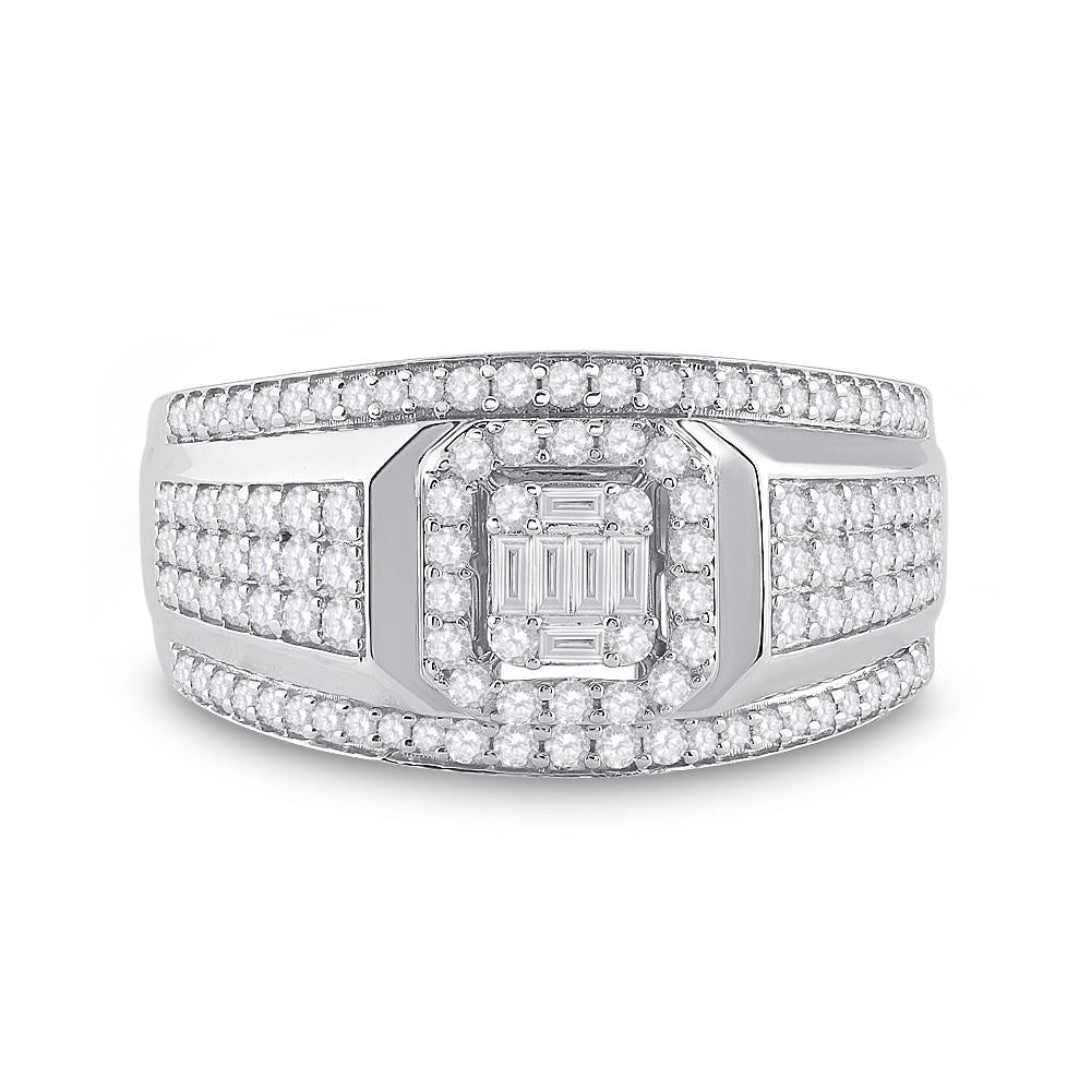 14kt White Gold Mens Baguette Diamond Square Cluster Ring 1 Cttw