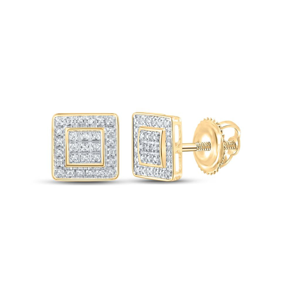 10kt Yellow Gold Round Diamond Square Earrings 1/6 Cttw