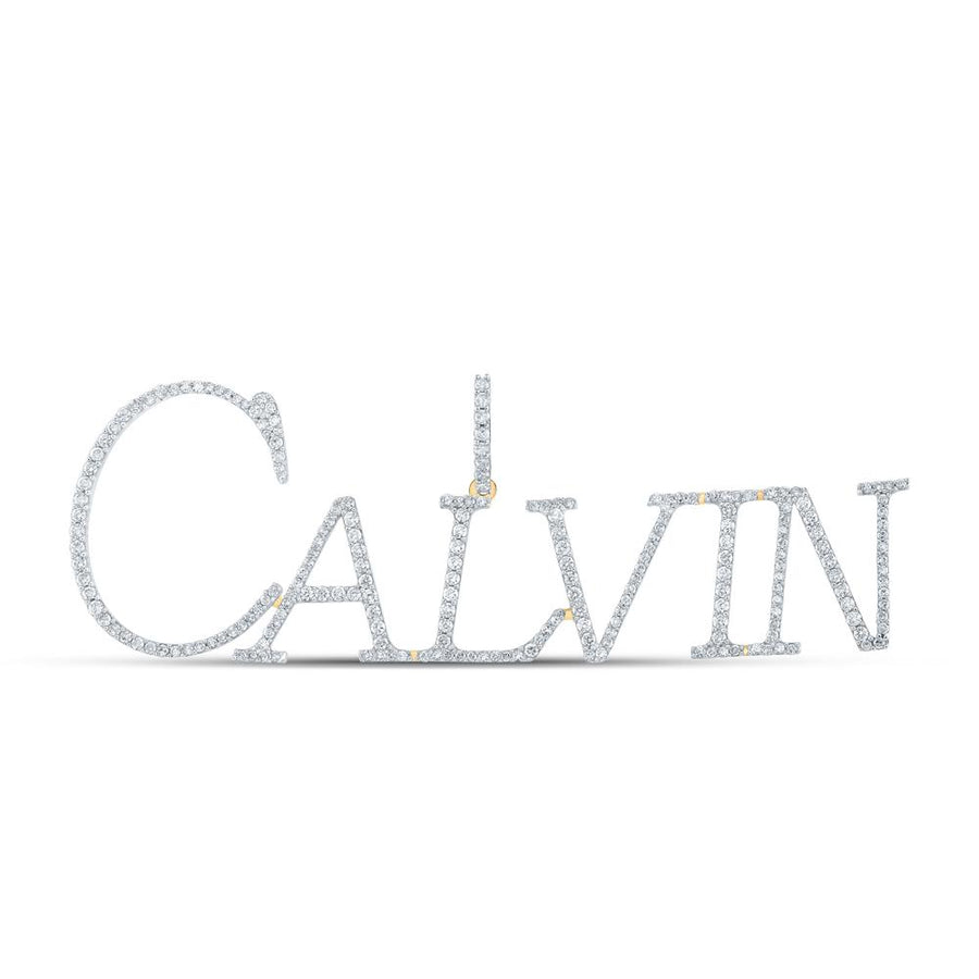 10kt Yellow Gold Round Diamond CALVIN Name Charm Pendant 1-1/3 Cttw
