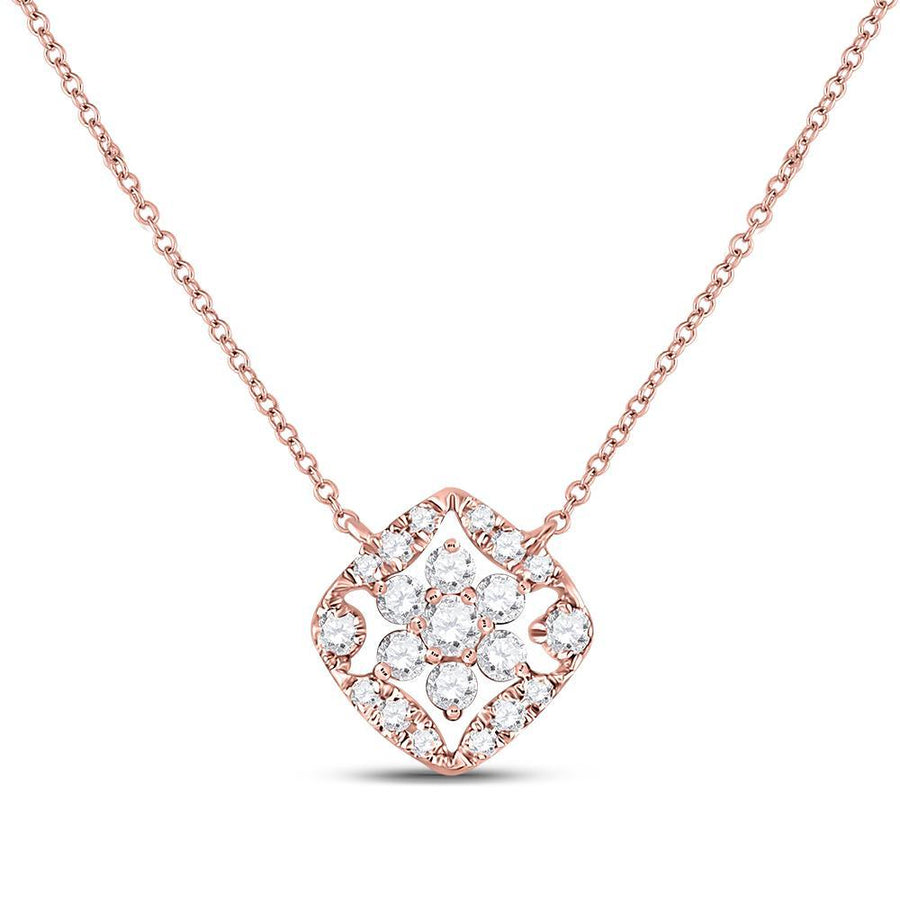 14kt Rose Gold Womens Round Diamond Floral Cluster Necklace 1/3 Cttw