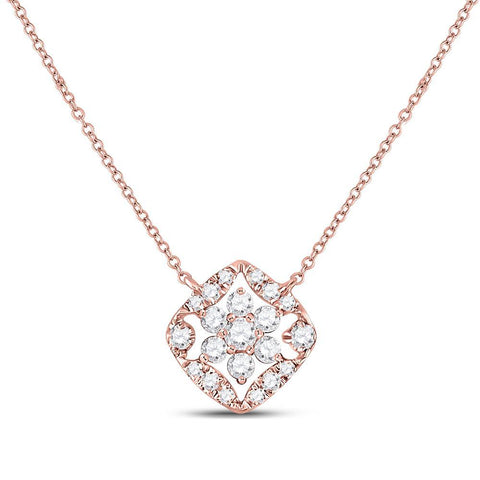 14kt Rose Gold Womens Round Diamond Floral Cluster Necklace 1/3 Cttw