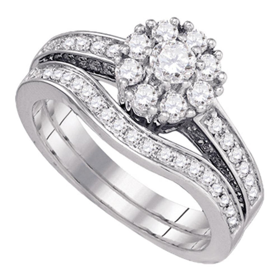 14kt White Gold Round Diamond Bridal Wedding Ring Band Set 1 Cttw