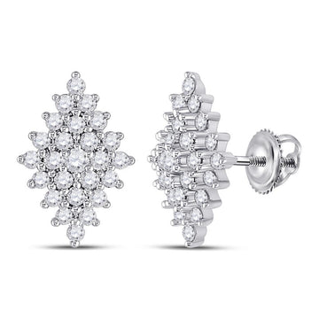 14kt White Gold Womens Round Diamond Marquise-shape Cluster Earrings 1/2 Cttw