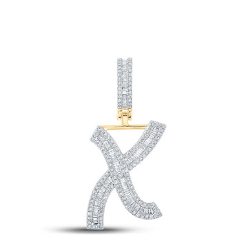 10kt Yellow Gold Mens Baguette Diamond Initial X Letter Charm Pendant 3/4 Cttw