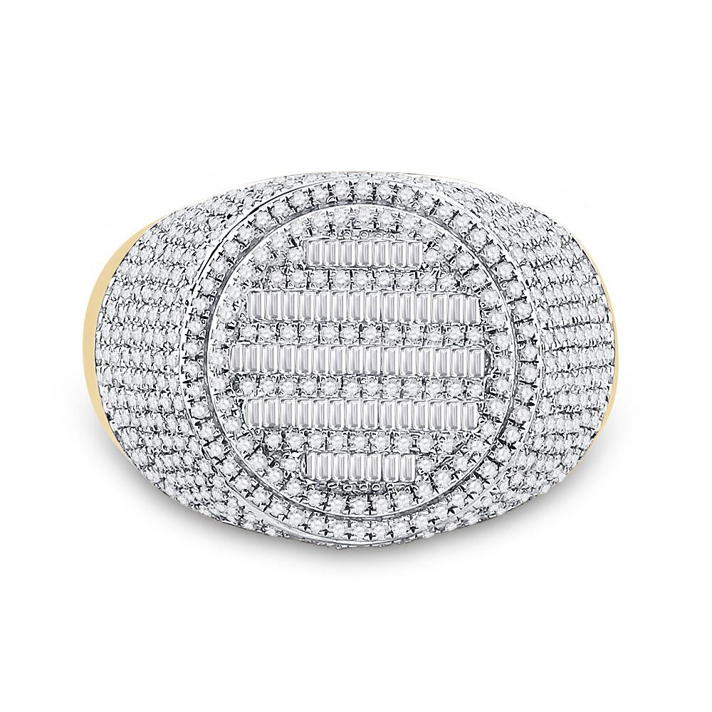 10kt Yellow Gold Mens Baguette Diamond Statement Circle Cluster Ring 1-3/4 Cttw