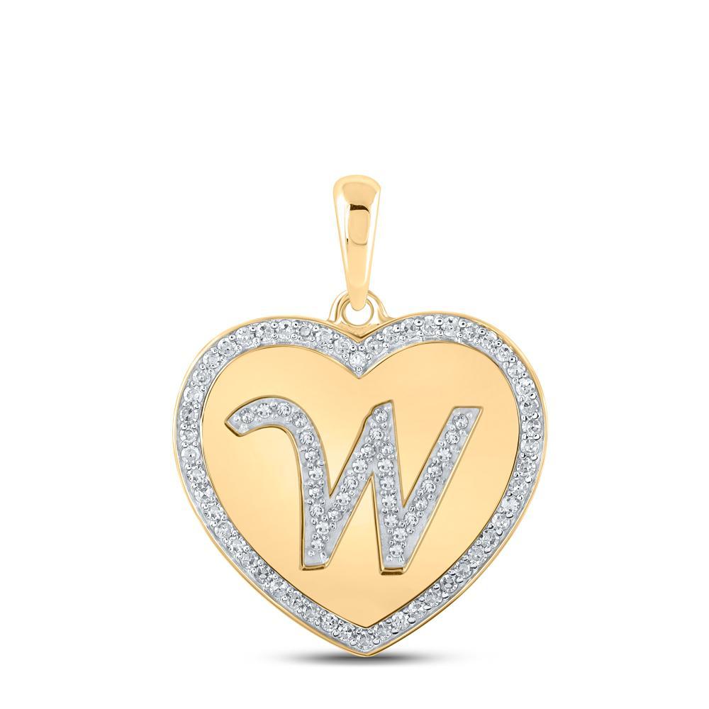 10kt Yellow Gold Womens Round Diamond Heart W Letter Pendant 1/3 Cttw