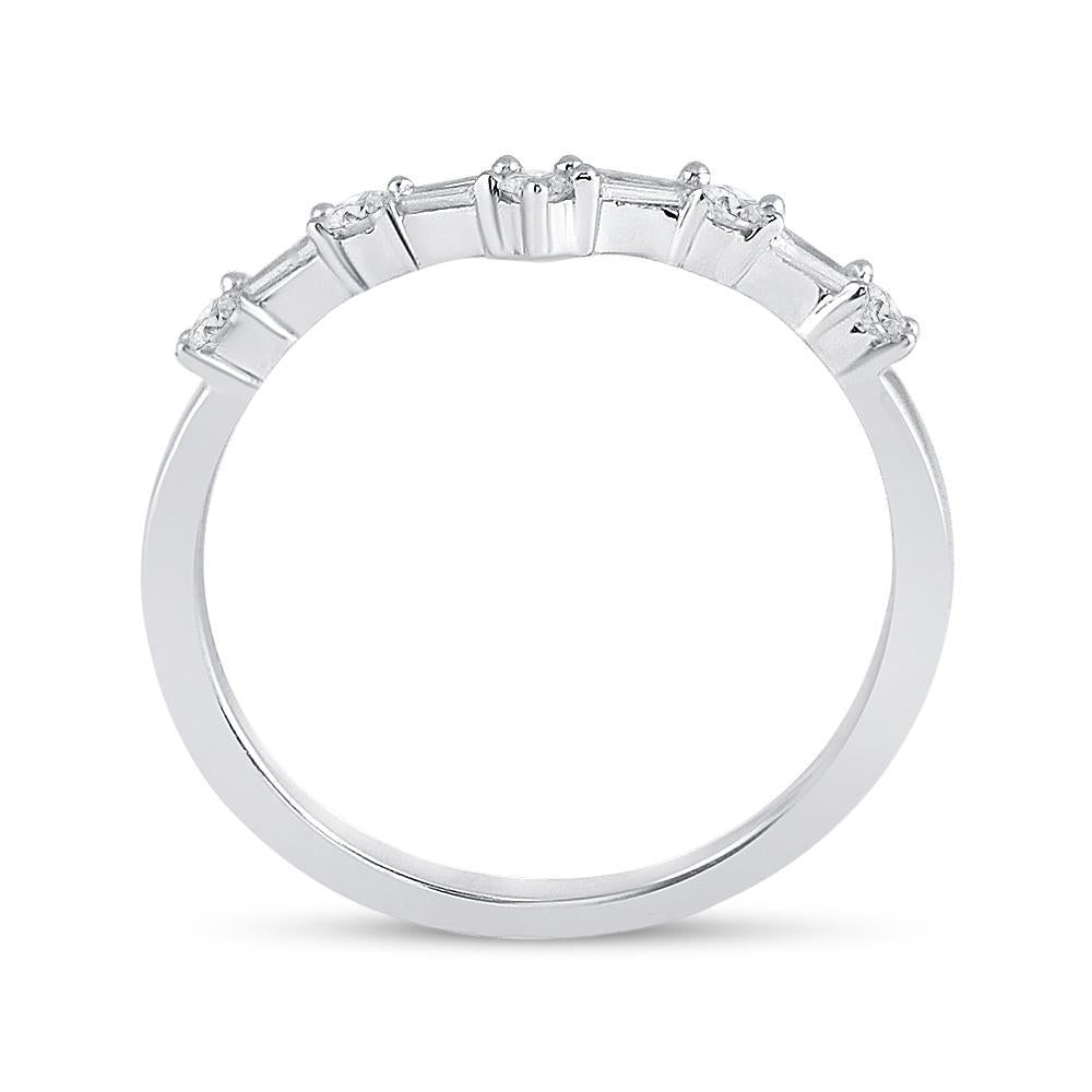 14kt White Gold Womens Baguette Diamond Chevron Band Ring 1/5 Cttw