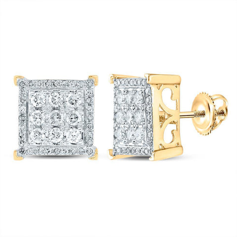 10kt Yellow Gold Mens Round Diamond Fashion Cluster Earrings 3/4 Cttw
