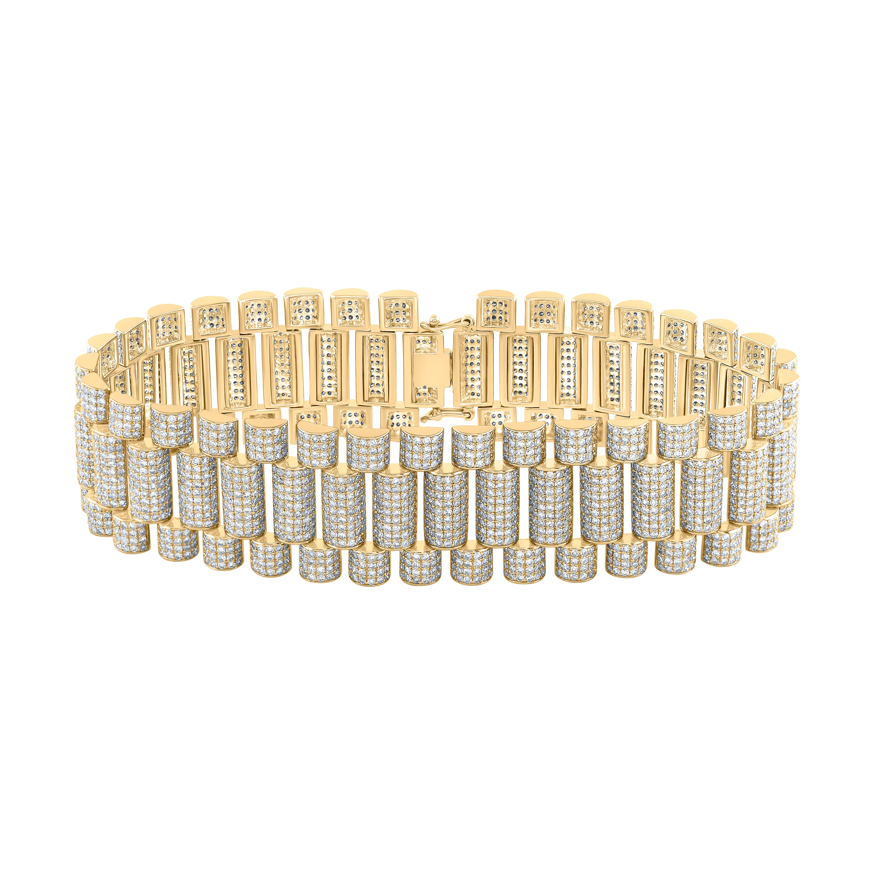 14kt Yellow Gold Mens Round Diamond Watch Style Link Bracelet 17-3/4 Cttw