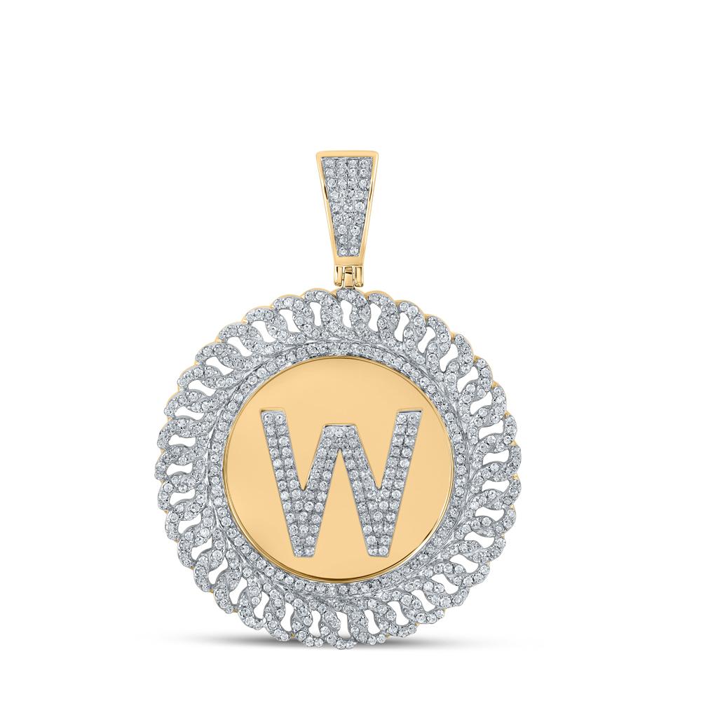 10kt Yellow Gold Mens Round Diamond W Letter Circle Charm Pendant 1-1/3 Cttw