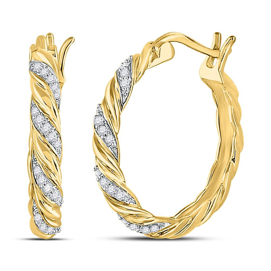 10kt Yellow Gold Womens Round Diamond Spiral Stripe Hoop Earrings 1/10 Cttw