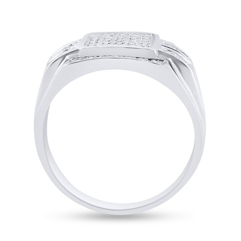 10kt White Gold Mens Round Diamond Square Cluster Ring 1/3 Cttw