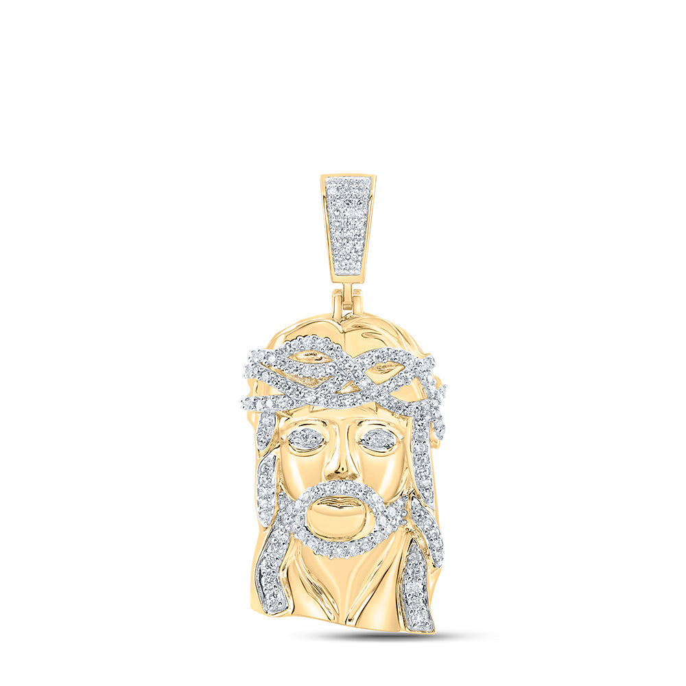 10kt Yellow Gold Mens Round Diamond Jesus Face Charm Pendant 1-1/2 Cttw