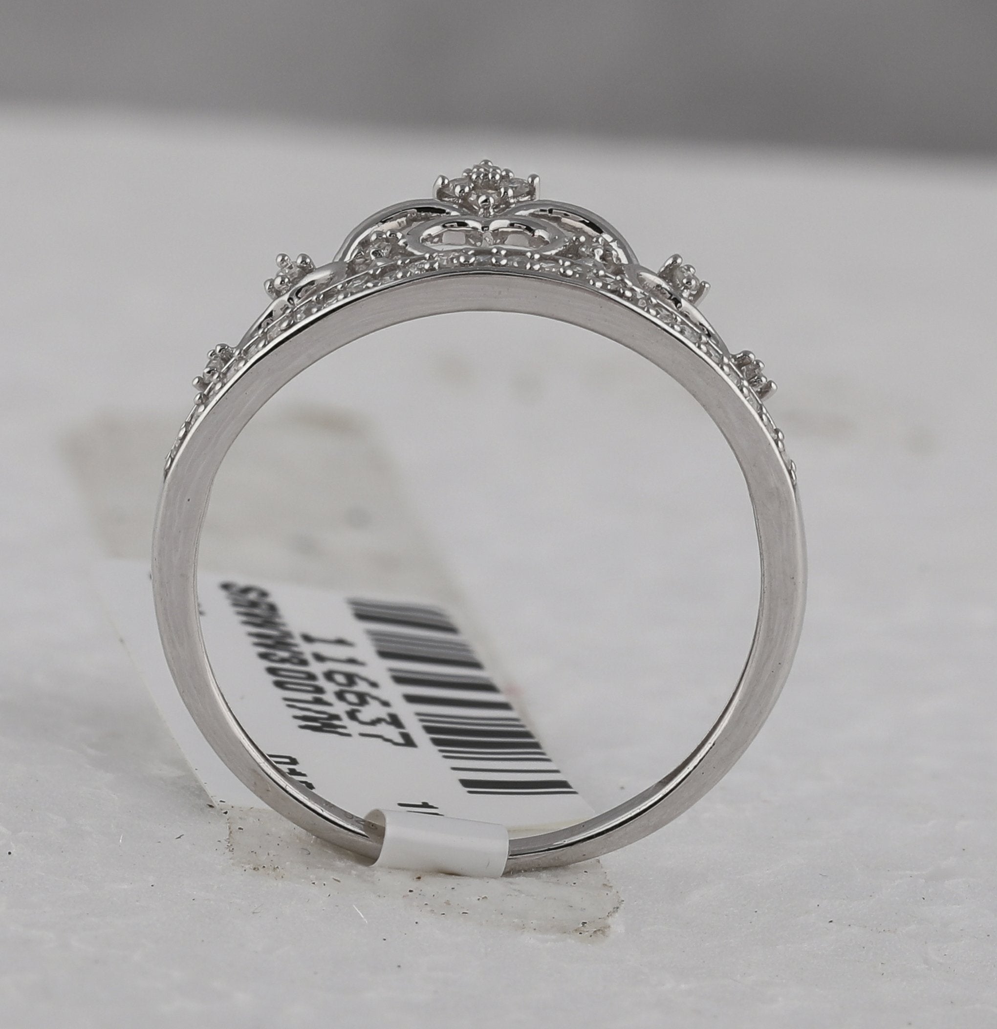 Sterling Silver Womens Round Diamond Heart Crown Tiara Fashion Ring 1/6 Cttw