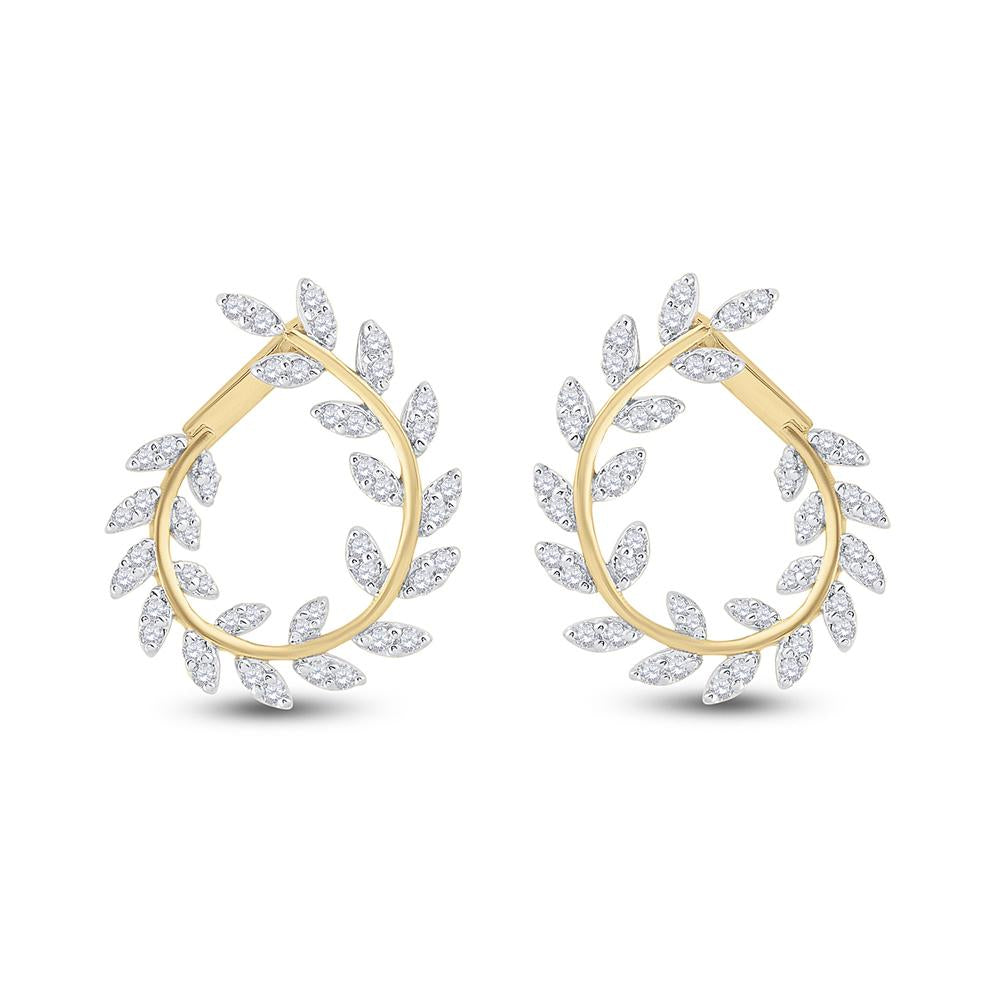 14kt Yellow Gold Womens Round Diamond Twist Vine Hoop Earrings 1 Cttw
