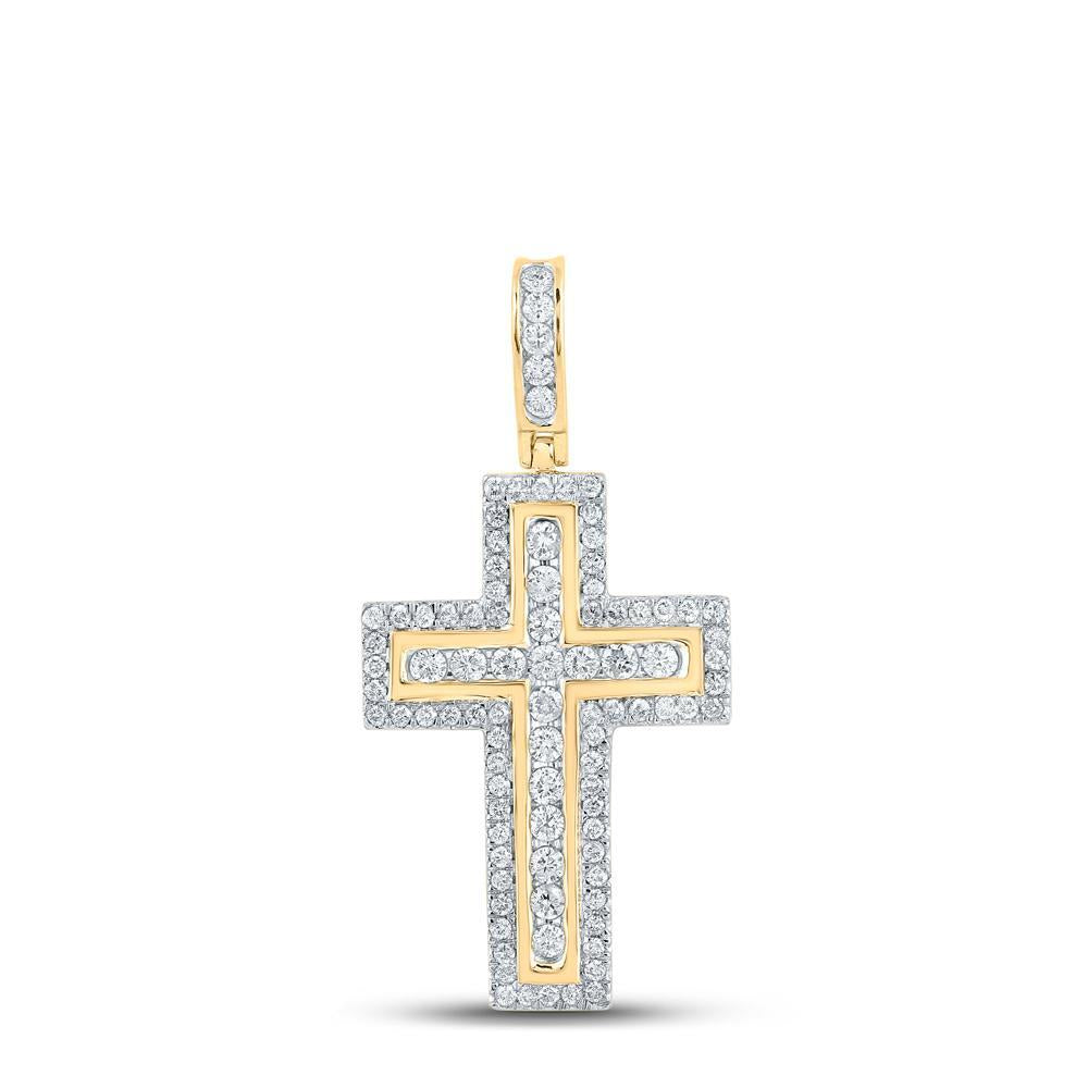 10kt Yellow Gold Womens Round Diamond Cross Pendant 1 Cttw