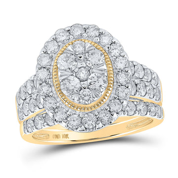 10kt Yellow Gold Round Diamond Oval Bridal Wedding Ring Band Set 2 Cttw