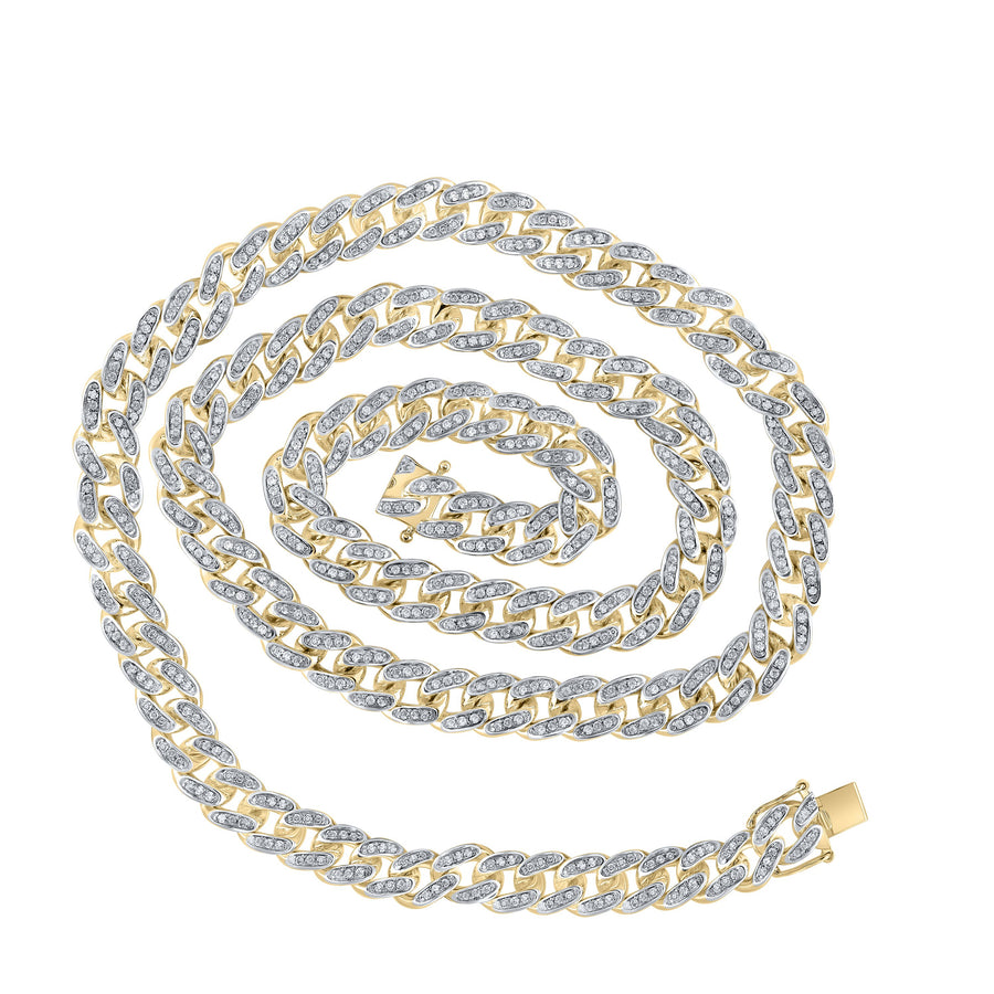 10kt Yellow Gold Mens Round Diamond 24-inch Cuban Link Chain Necklace 4-3/4 Cttw