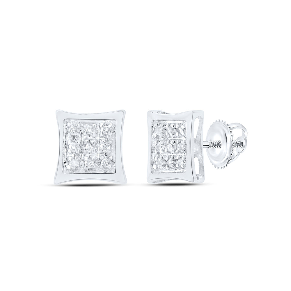 10kt White Gold Womens Round Diamond Kite Square Earrings 1/20 Cttw