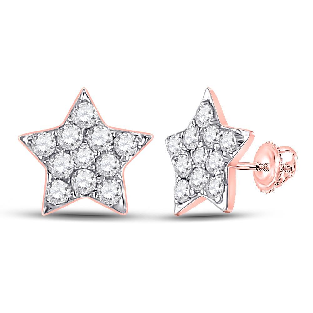 14kt Rose Gold Womens Round Diamond Star Earrings 1/6 Cttw