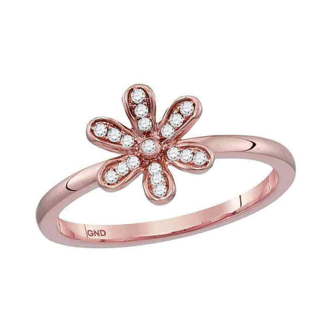 10kt Rose Gold Womens Round Diamond Flower Floral Stackable Band Ring 1/8 Cttw