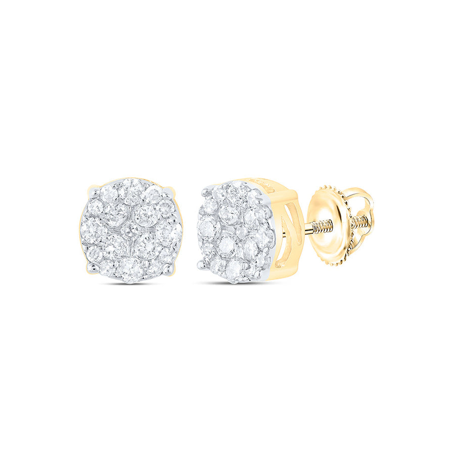 10kt Yellow Gold Round Diamond Cluster Earrings 1/5 Cttw