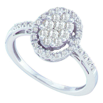 14kt White Gold Womens Round Diamond Oval Cluster Ring 1/2 Cttw