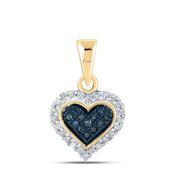 10kt Yellow Gold Womens Round Blue Color Enhanced Diamond Heart Pendant 1/8 Cttw