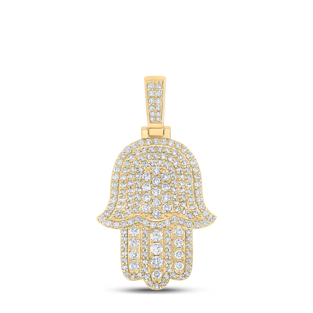 10kt Yellow Gold Mens Round Diamond Hamsa Charm Pendant 2 Cttw