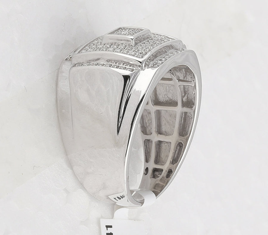 Sterling Silver Mens Round Diamond Square Ring 1/4 Cttw