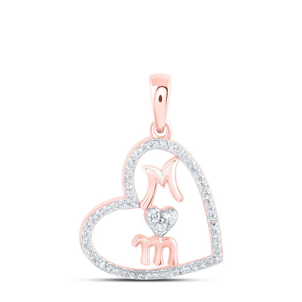 10kt Rose Gold Womens Round Diamond Mom Heart Pendant 1/8 Cttw