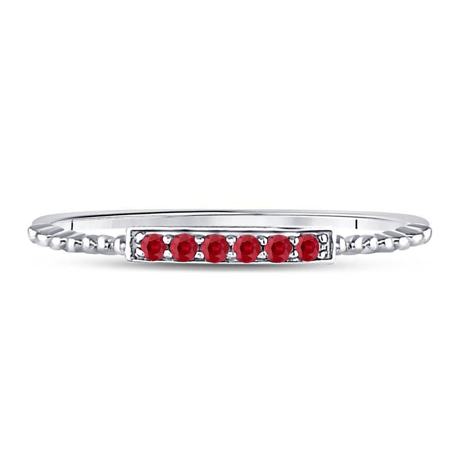 10kt White Gold Womens Round Ruby Beaded Stackable Band Ring 1/20 Cttw