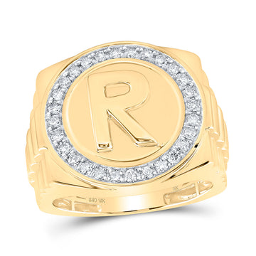 10kt Yellow Gold Mens Round Diamond Letter R Circle Ring 1/2 Cttw