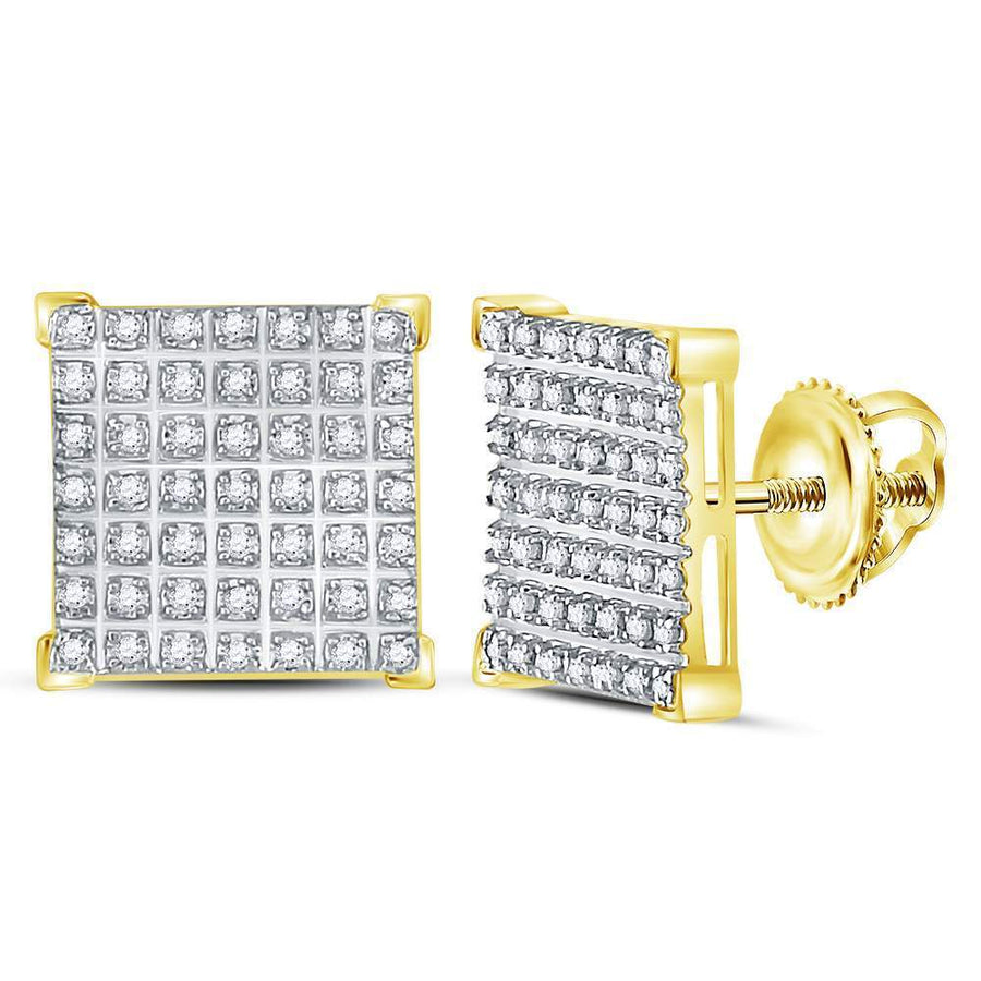 10kt Yellow Gold Mens Round Diamond Square Cluster Earrings 1/3 Cttw