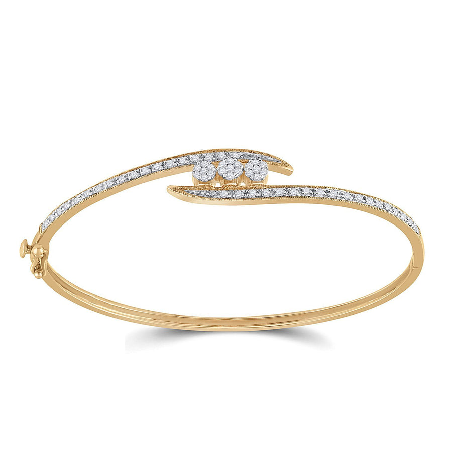 14kt Yellow Gold Womens Round Diamond Cluster Bangle Bracelet 1/2 Cttw