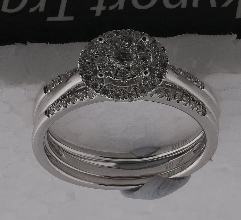 14kt White Gold Round Diamond Bridal Wedding Ring Band Set 1/2 Cttw