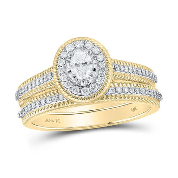 14kt White Gold Oval Diamond Halo Bridal Wedding Ring Band Set 1/2 Cttw