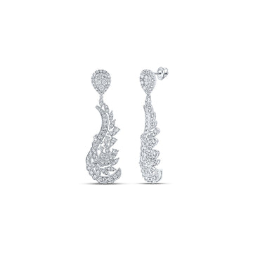 18kt White Gold Womens Round Diamond Dangle Earrings 3 Cttw