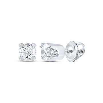 14kt White Gold Infant Girls Round Diamond Solitaire Earrings 1/20 Cttw