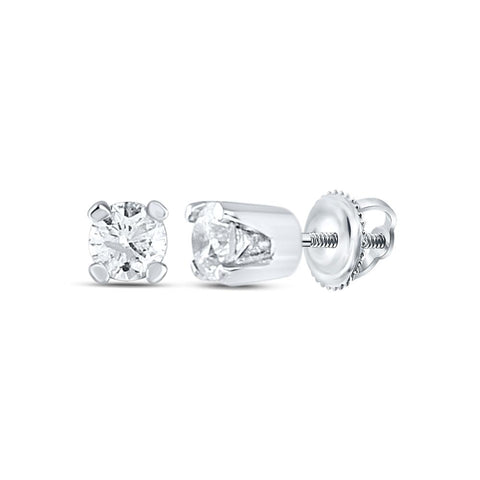 14kt White Gold Infant Girls Round Diamond Solitaire Earrings 1/20 Cttw