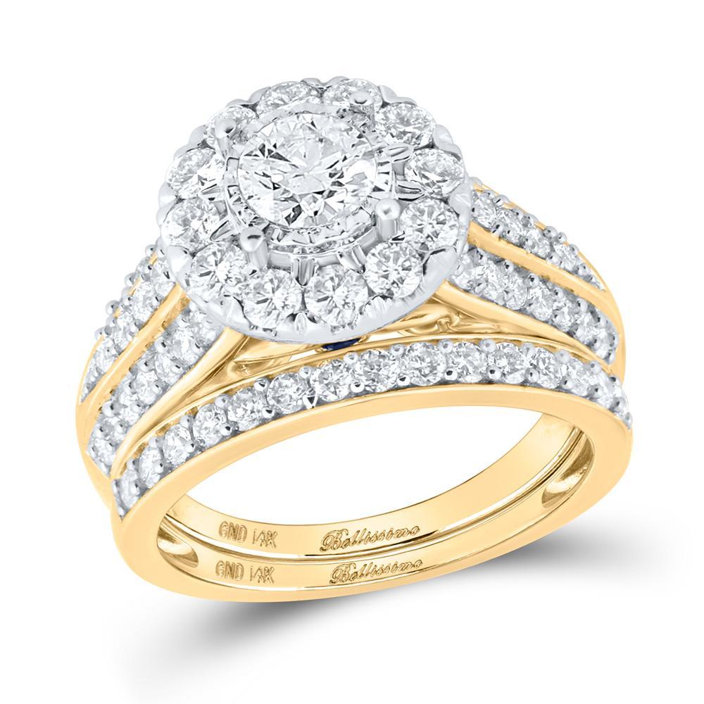 14kt Yellow Gold Round Diamond Bridal Wedding Ring Band Set 2 Cttw