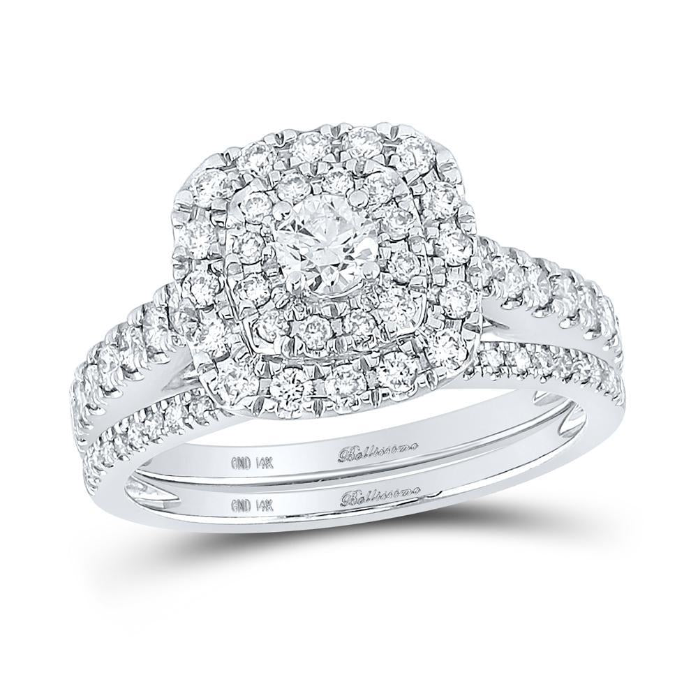 14kt White Gold Round Diamond Bridal Wedding Ring Band Set 1 Cttw