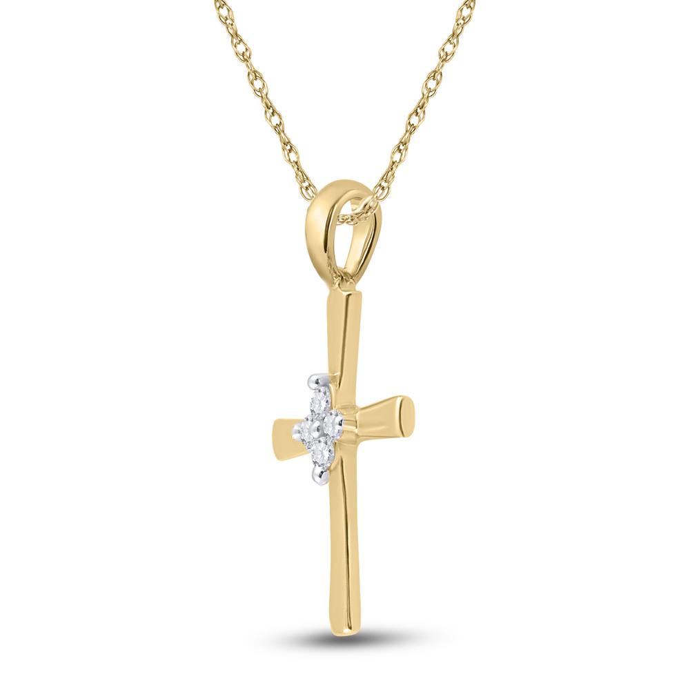 10kt Yellow Gold Womens Round Diamond Cross Pendant 1/20 Cttw