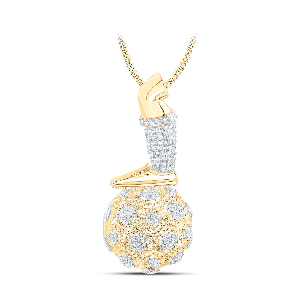 10kt Yellow Gold Mens Round Diamond Soccer Ball Charm Pendant 5/8 Cttw