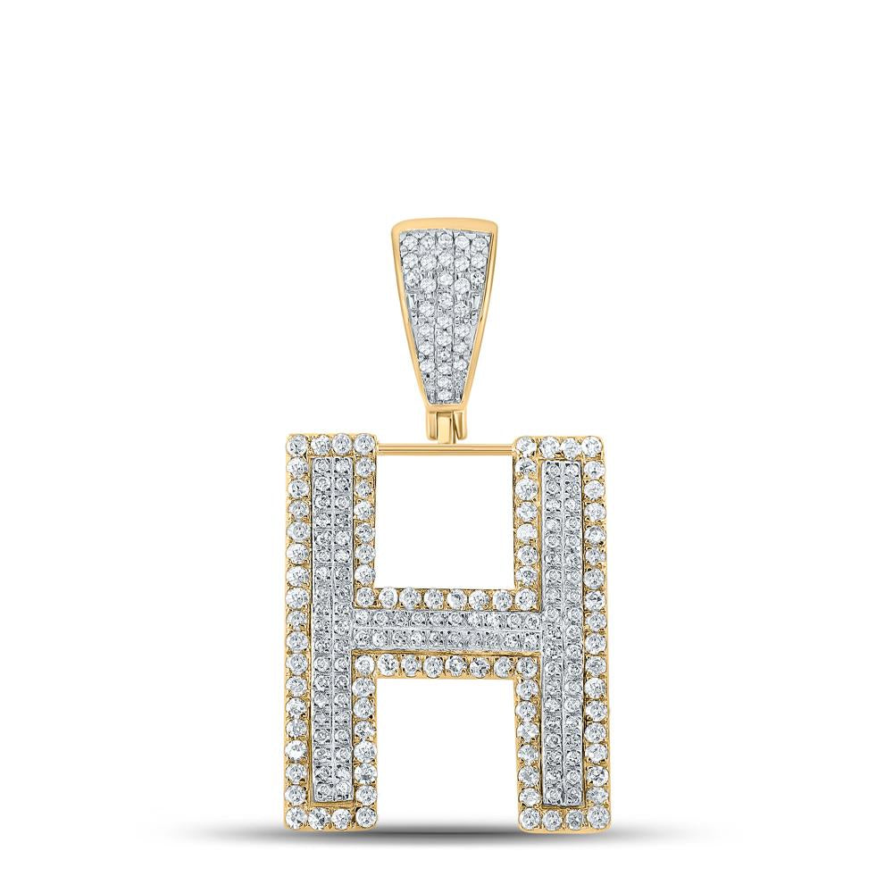 10kt Two-tone Gold Mens Round Diamond Initial H Letter Charm Pendant 7/8 Cttw