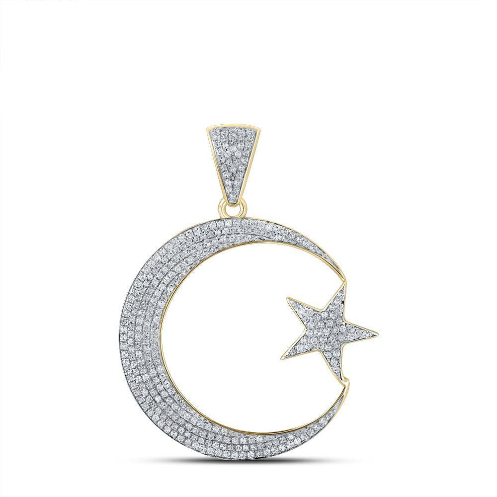10kt Yellow Gold Mens Round Diamond Crescent Moon Star Charm Pendant 3/4 Cttw