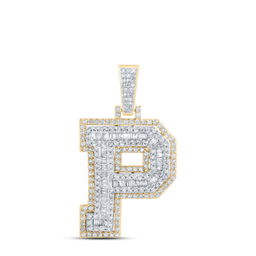 10kt Yellow Gold Mens Round Diamond P Initial Letter Charm Pendant 1 Cttw