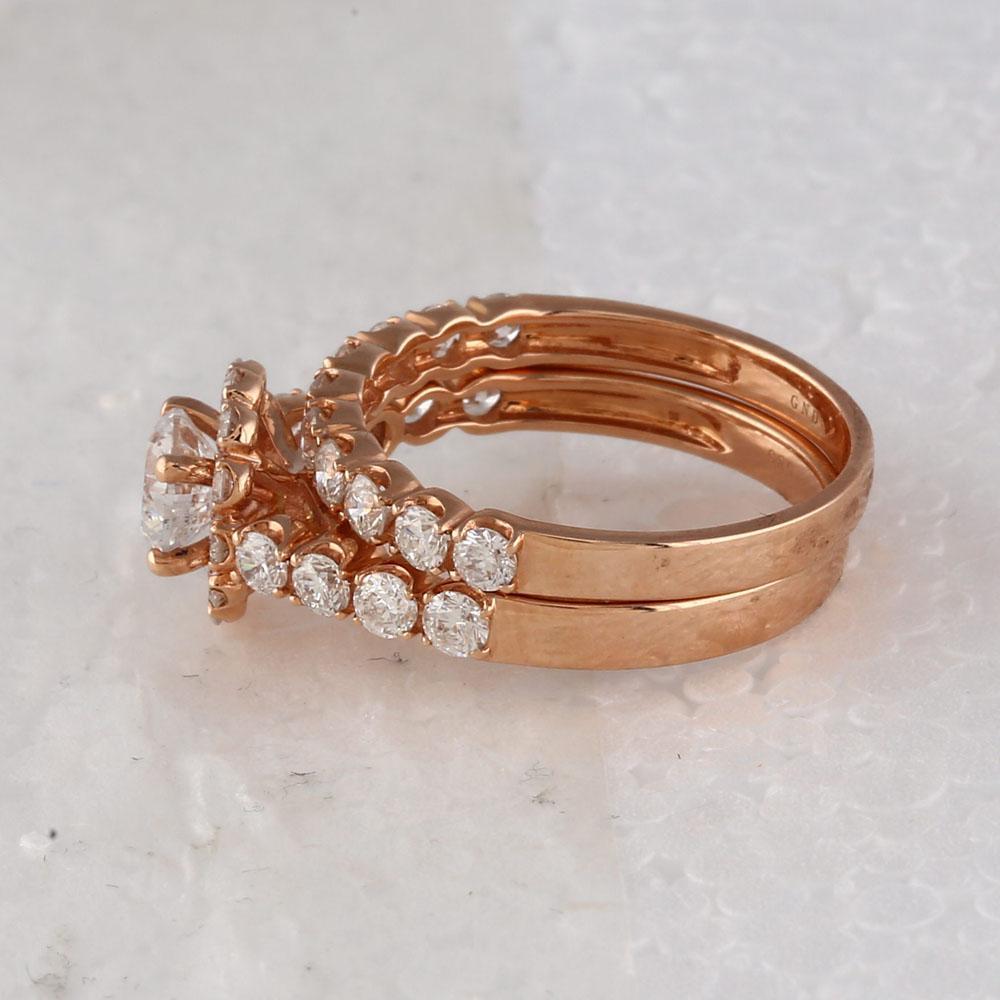 14kt Rose Gold Round Diamond Bridal Wedding Ring Band Set 2 Cttw